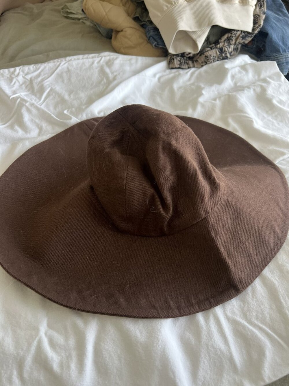 Brown Cotton Wide Brim Hat